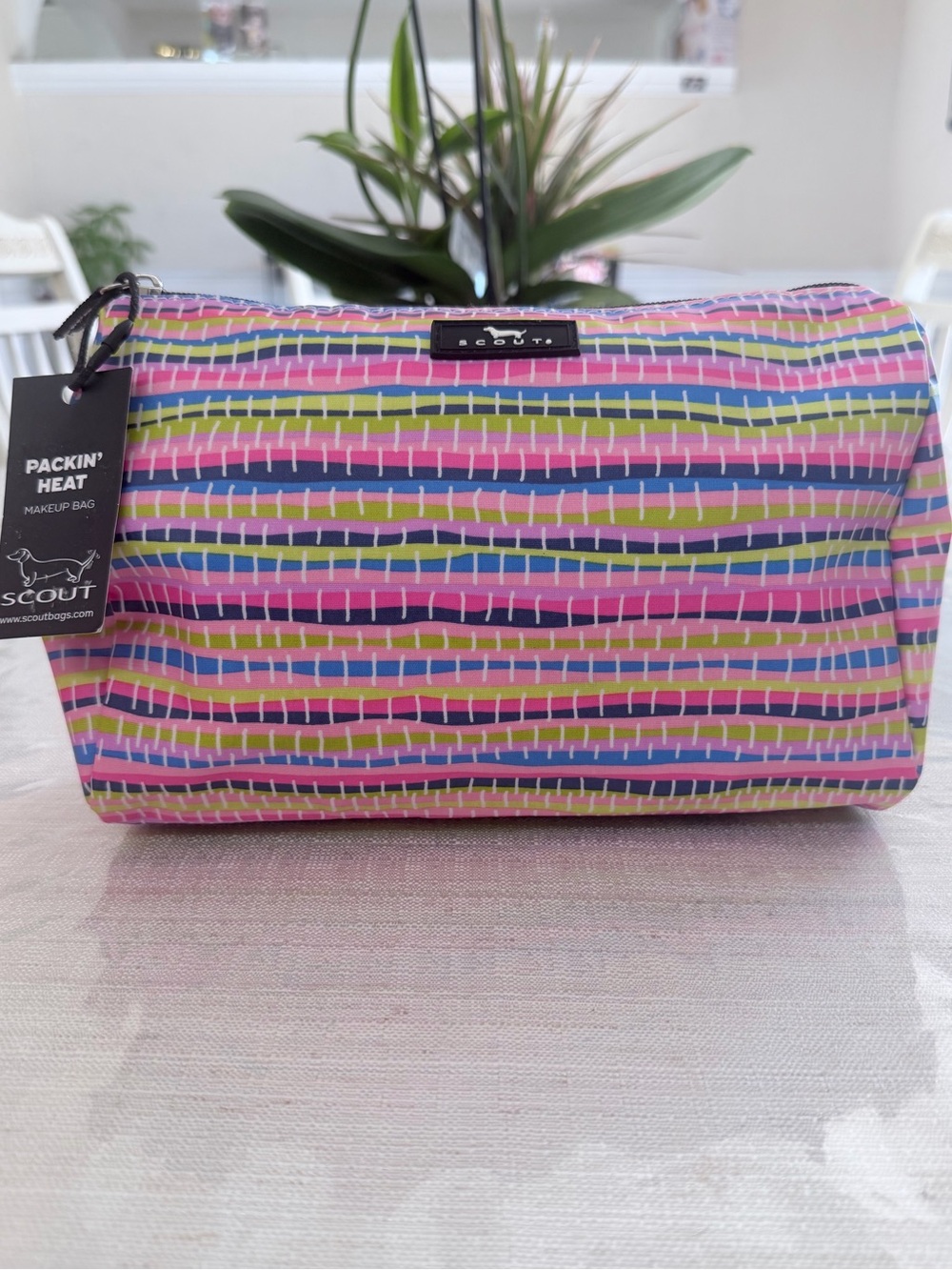 SCOUT Packin' Heat Striped Pink Multicolor Cosmetic Bag